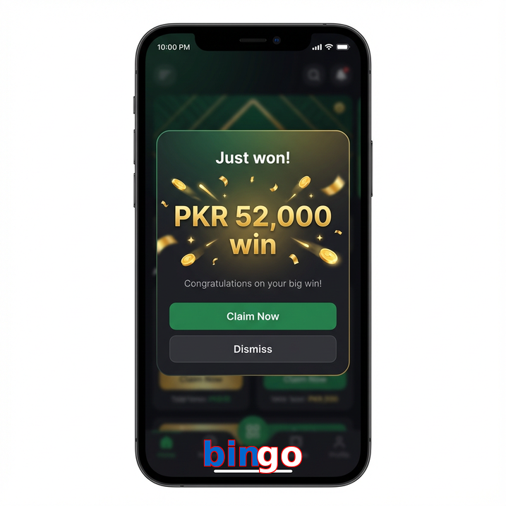 Main screen of Bingo win page for PK players